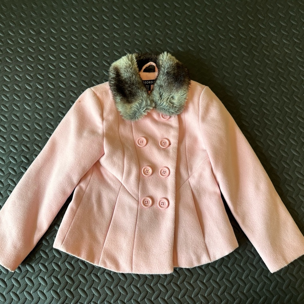 George Pink Double Breasted Coat with Faux Fur Collar - Picture 1 of 7